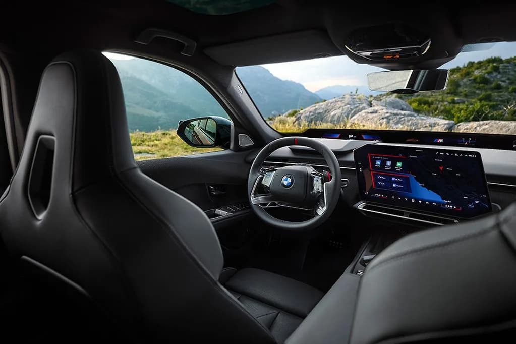 Interior of the new BMW 3 Series showing the Panoramic Vision display across the base of the windscreen