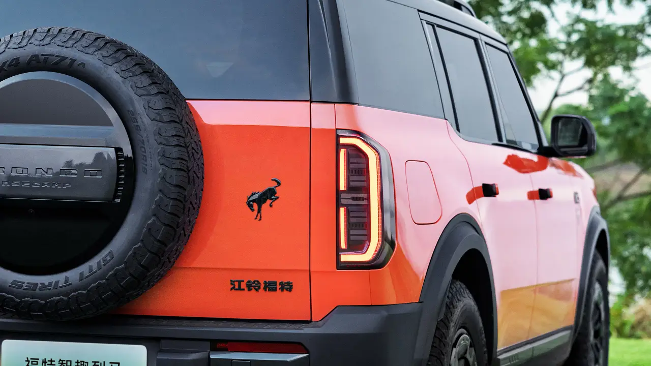 JMC Ford badging and Bronco Basecamp spare wheel cover on the China-built Ford Bronco New Energy