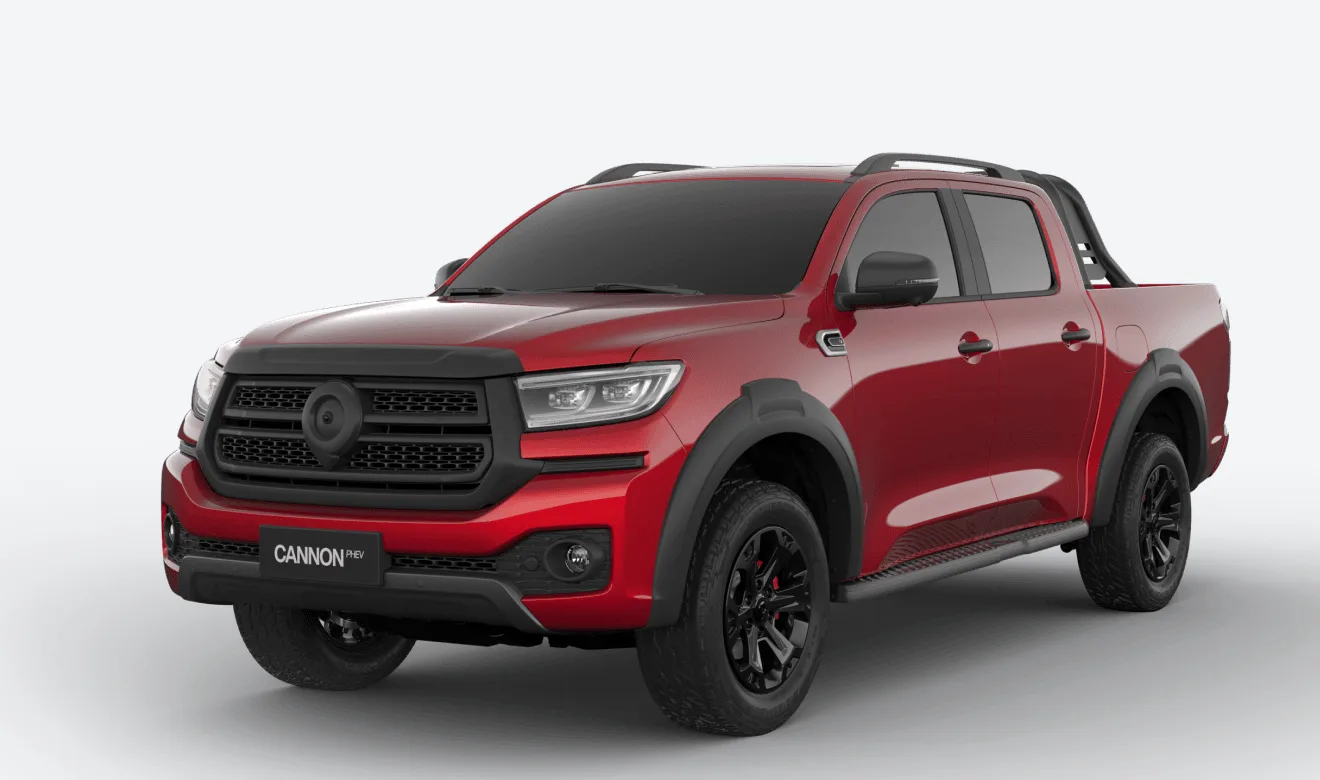 GWM Cannon Hi4-T PHEV Ultra dual-cab ute in Lunar Red, front three-quarter view