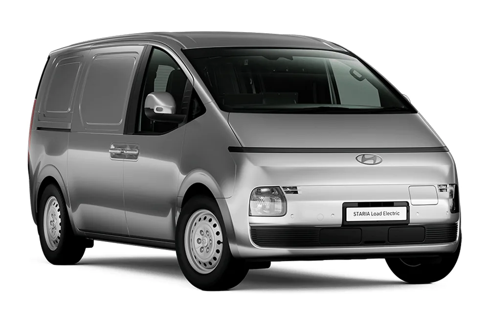 Hyundai Staria Load Electric van in silver, front three-quarter view