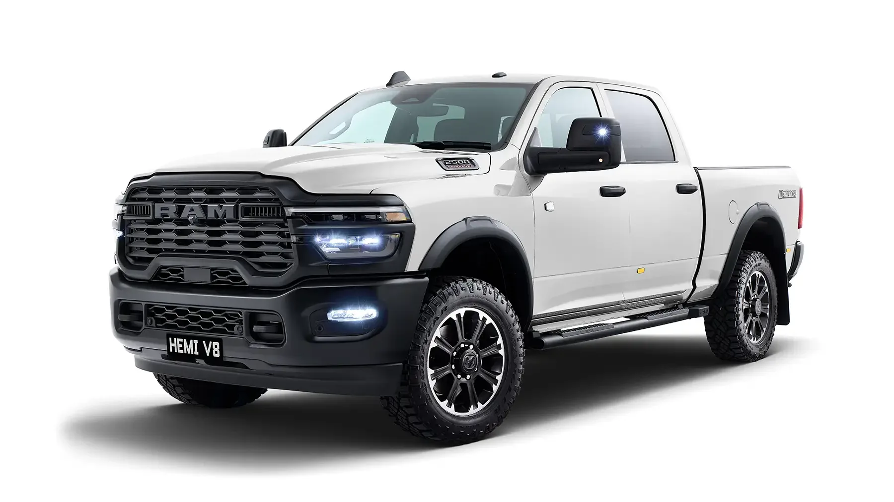 RAM 2500 Warlock HEMI V8 in white, front three-quarter studio view, the RAM 2500 model named on Australian recall REC-006701