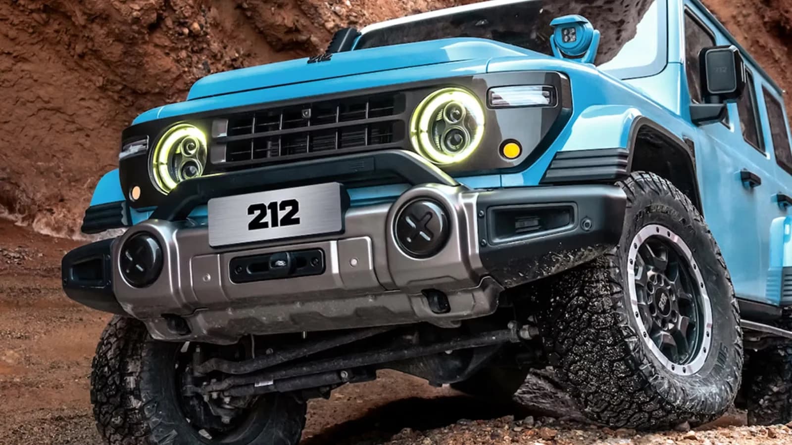 2026 212 T01 front detail with twin round LED headlights and chunky bumper