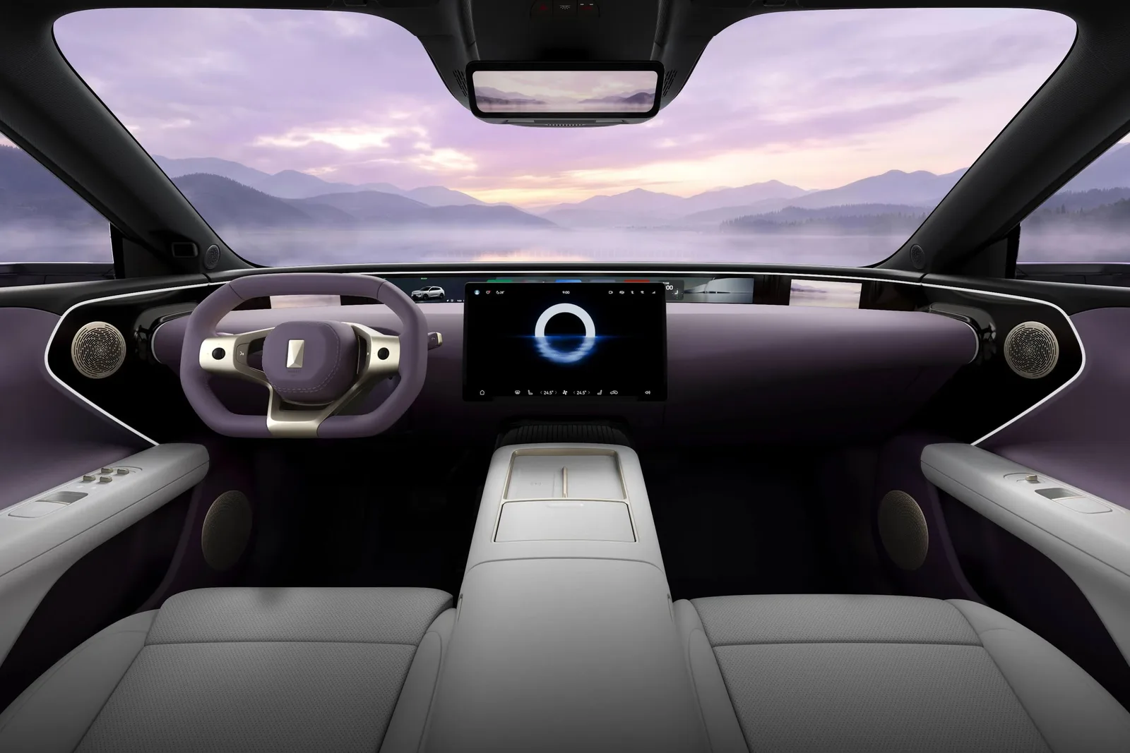 Avatr 07L interior showing the pillar-to-pillar display, central touchscreen and two-tone cabin trim