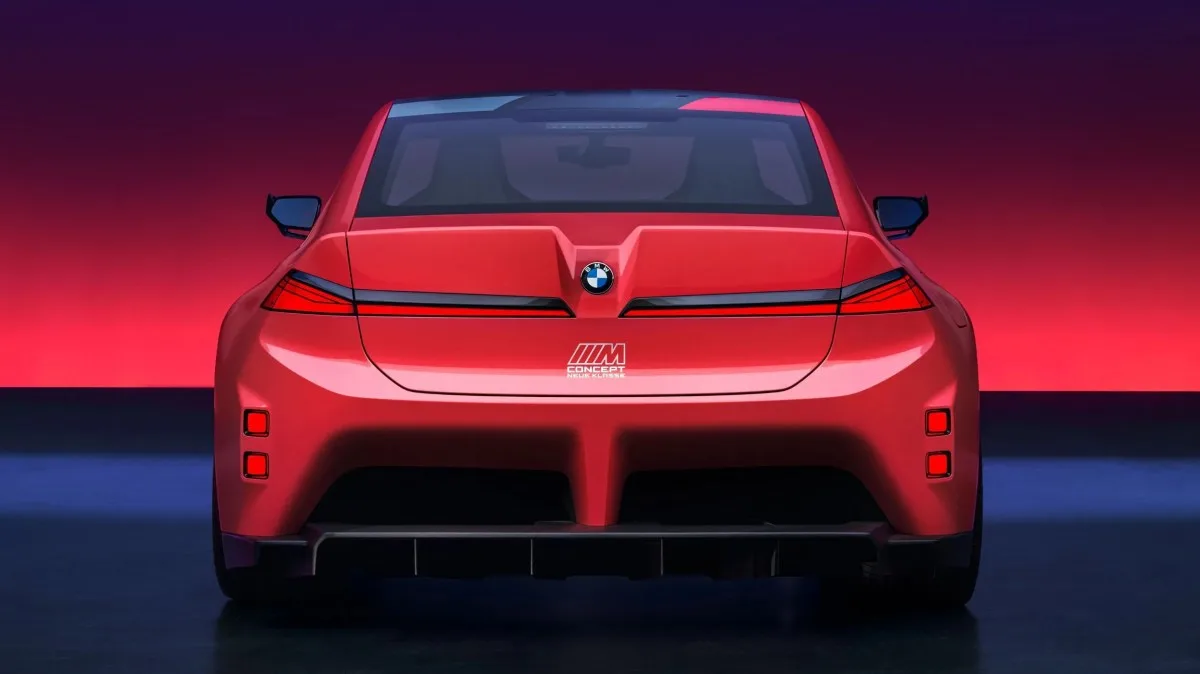 BMW M Concept Neue Klasse rear, showing the ducktail spoiler and M Concept Neue Klasse badging