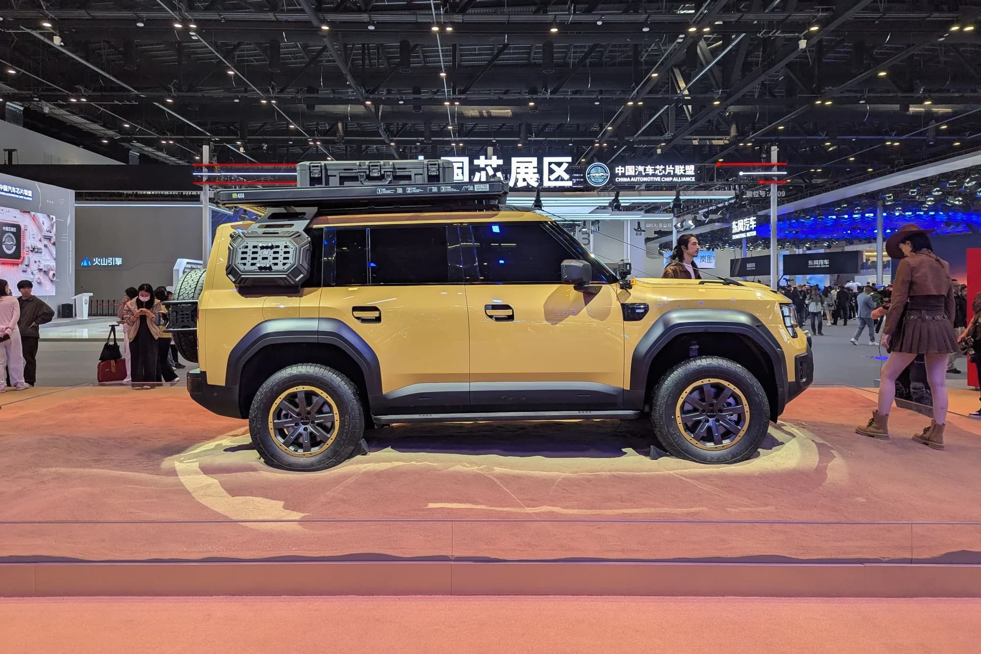 GAC Yue 7 displayed at Auto China 2026 in Beijing with roof rack and 4x4 accessories
