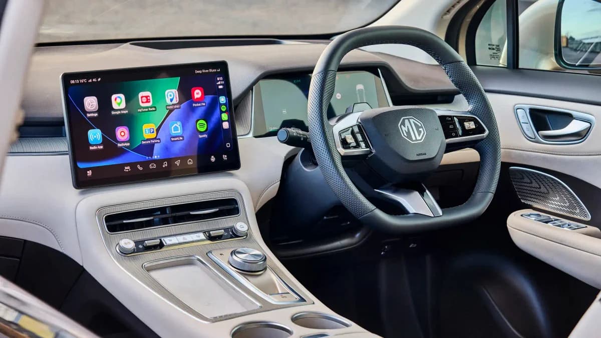 2026 MG S6 EV interior with 12.8-inch touchscreen and driver display