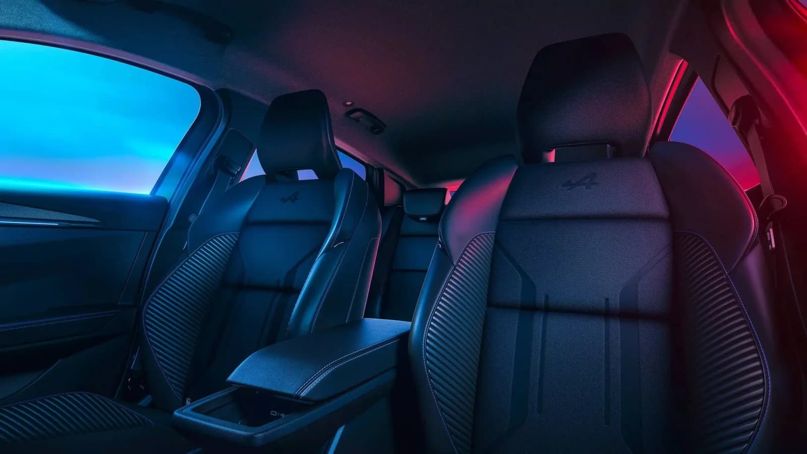 2027 Renault Megane E-Tech esprit Alpine front seats with Alpine logos embossed in the backrests