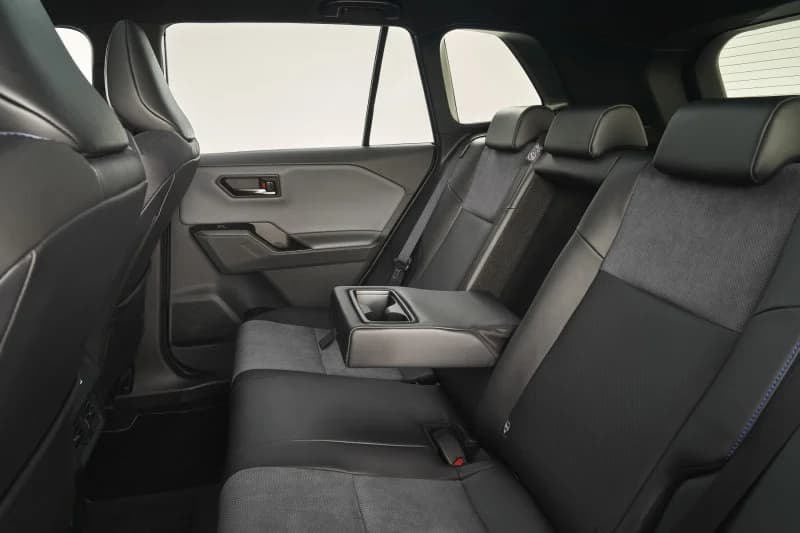 2026 Toyota RAV4 rear seats in black with textured fabric and leather bolsters