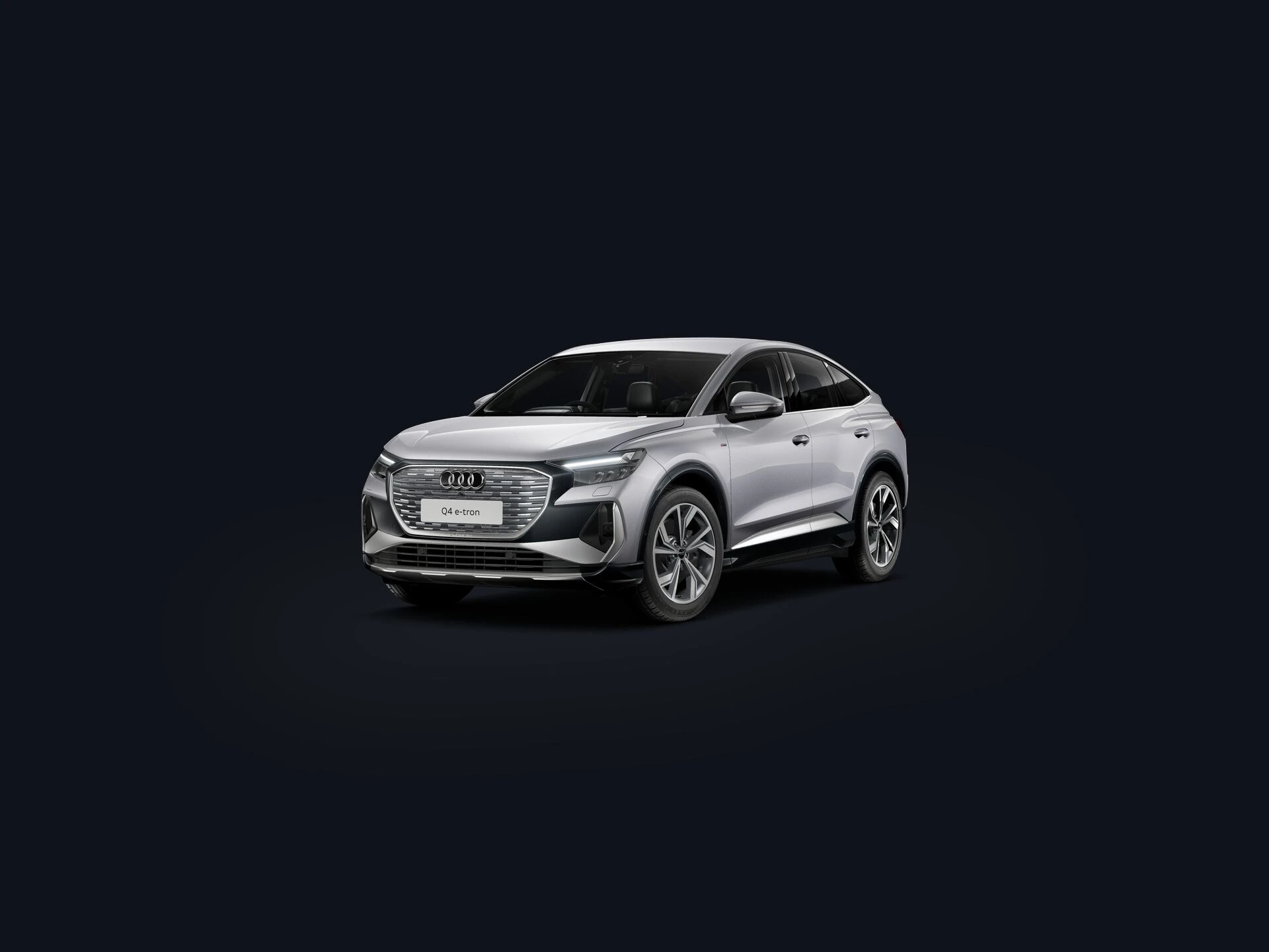 2026 Audi Q4 Sportback e-tron in Geyser Blue showing the coupe-style roofline that defines the Sportback body