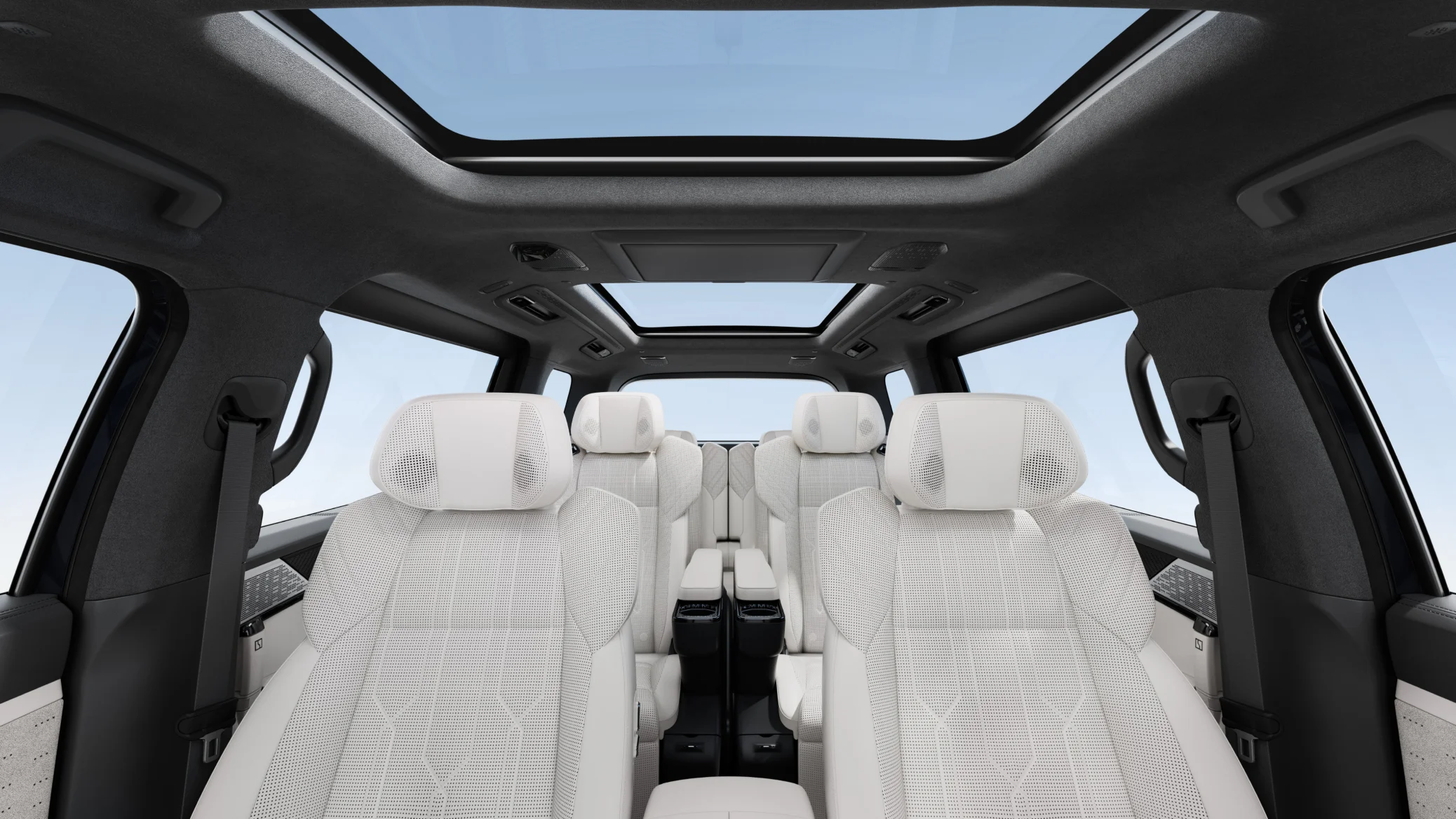 Zeekr 009 third-row seats with panoramic glass roof and 43-inch drop-down ceiling screen
