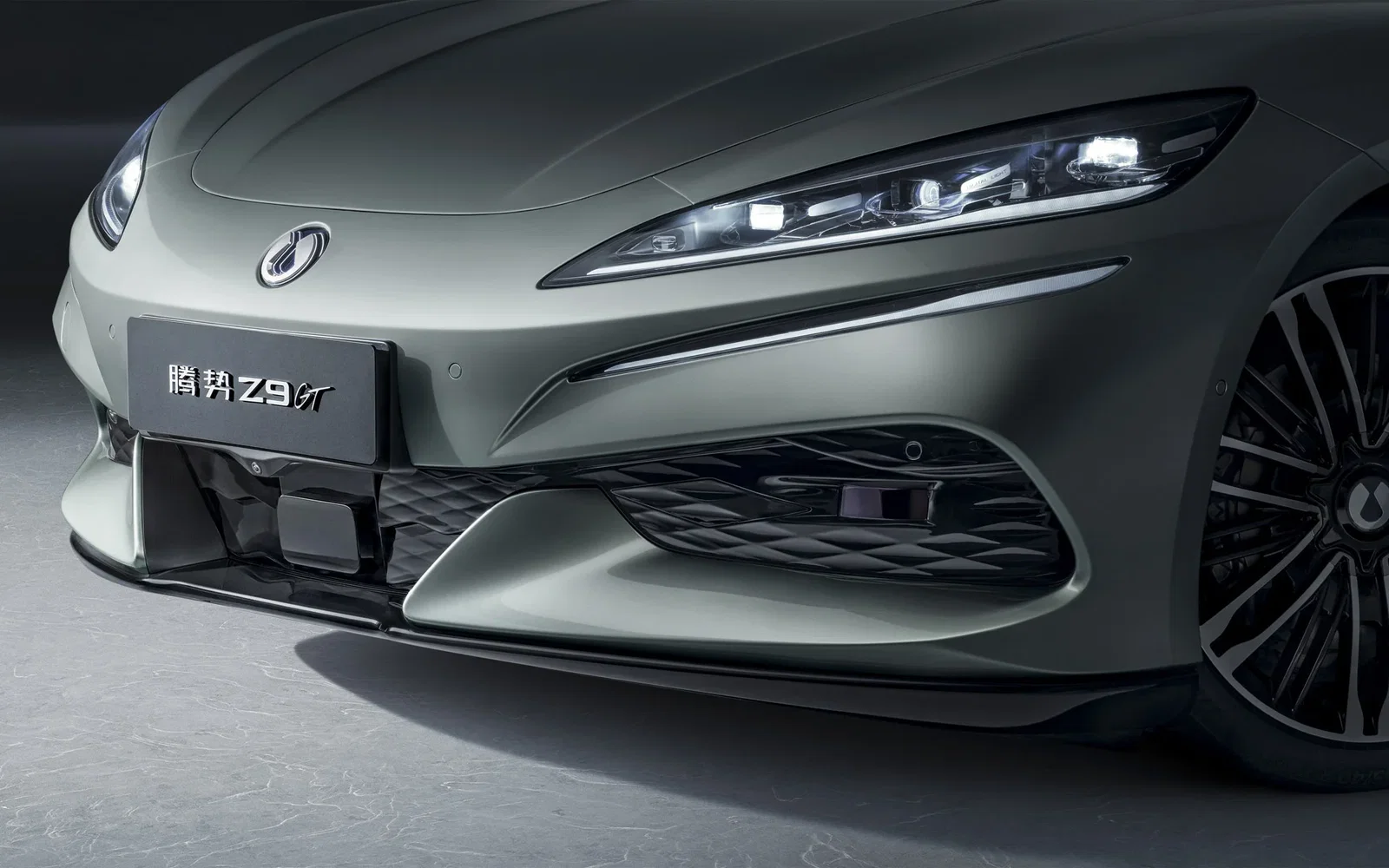 Denza Z9GT front detail showing headlight design and front splitter