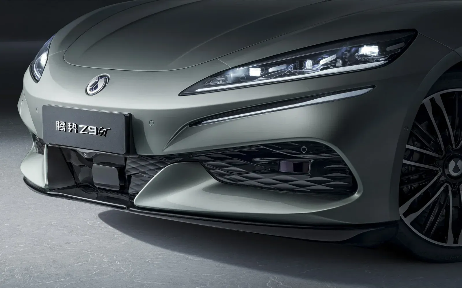 Denza Z9GT front detail showing headlight design and front splitter