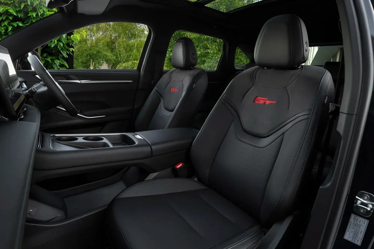 GT-embossed suede-appointed front seats in the 2026 GWM Haval H6GT Hi4 PHEV