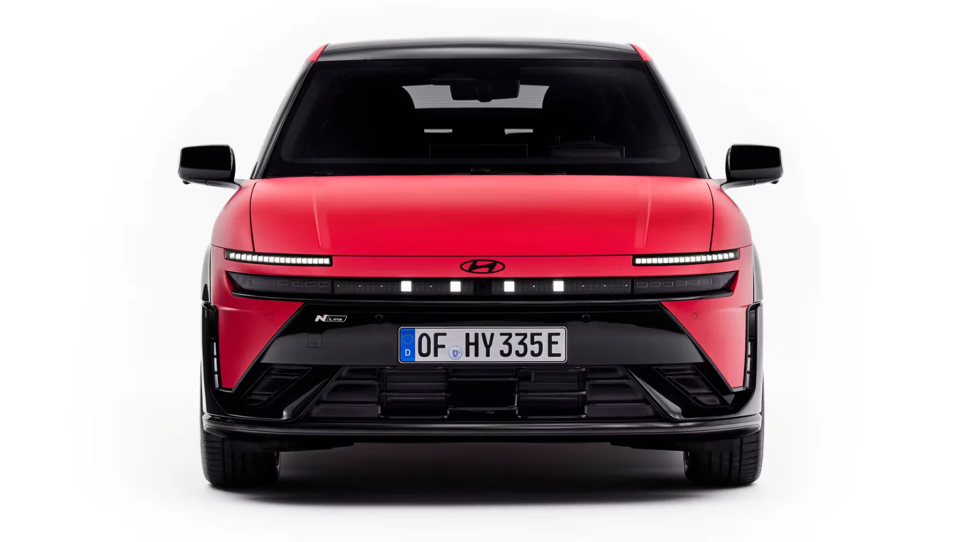 2027 Hyundai Ioniq 3 N Line front view showing pixel LED grille and Hyundai logo