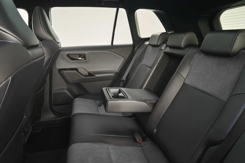 2026 Toyota RAV4 rear seats in black with textured fabric and leather bolsters