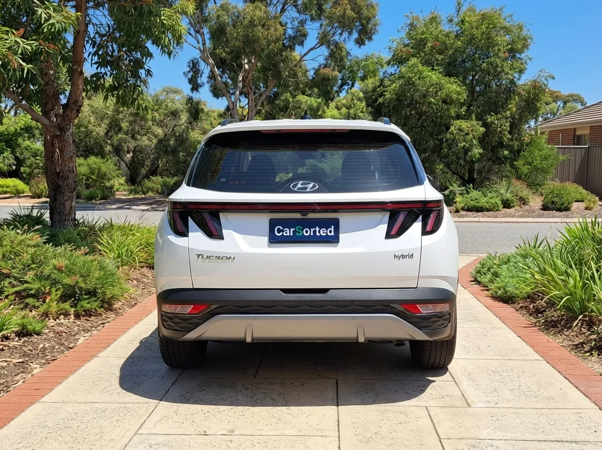 Hyundai Tucson Hybrid rear view with CarSorted number plate